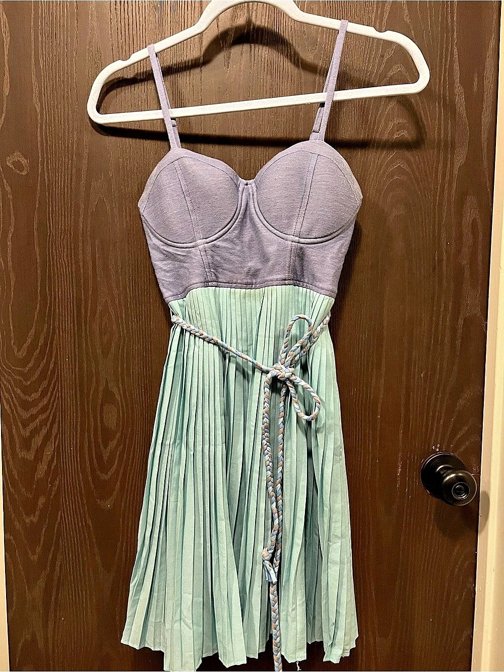 Like New Jessica Simpson Blue Pleated Midi Nautical/Boat Dress with Rope Bow